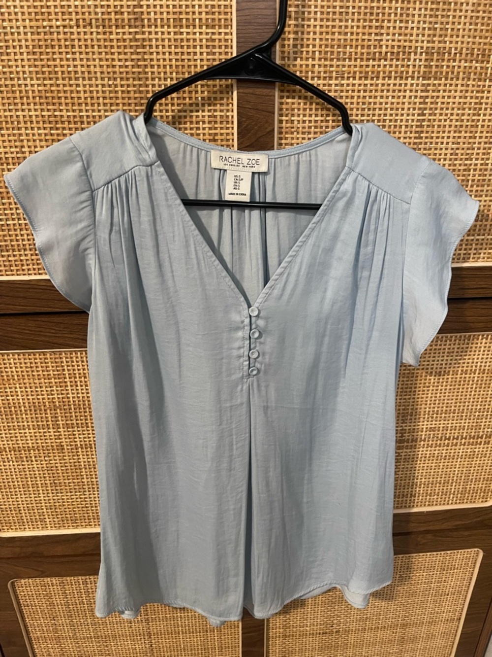 Rachel Zoe Pale Blue V-Neck Cap Sleeve Blouse